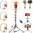 thumbnail image 1 of Anillo de luz con trípode grande, anillo de luz de 12" para selfies, anillo de luz LED ajustable para TikTok/YouTube/transmisión en vivo/maquillaje, 210 cm, con control remoto Bluetooth, 1 of 5