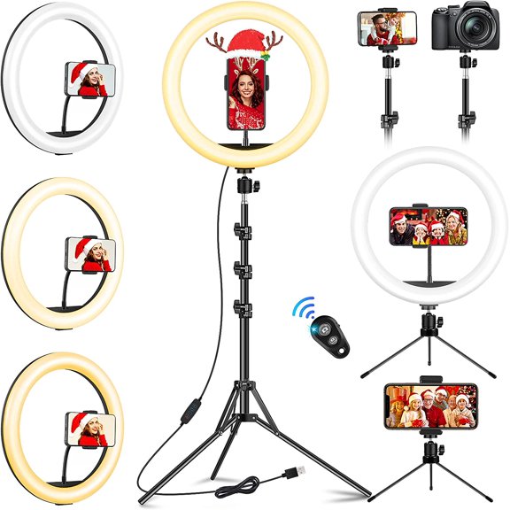 Anillo de luz con trípode grande, anillo de luz de 12" para selfies, anillo de luz LED ajustable para TikTok/YouTube/transmisión en vivo/maquillaje, 210 cm, con control remoto Bluetooth