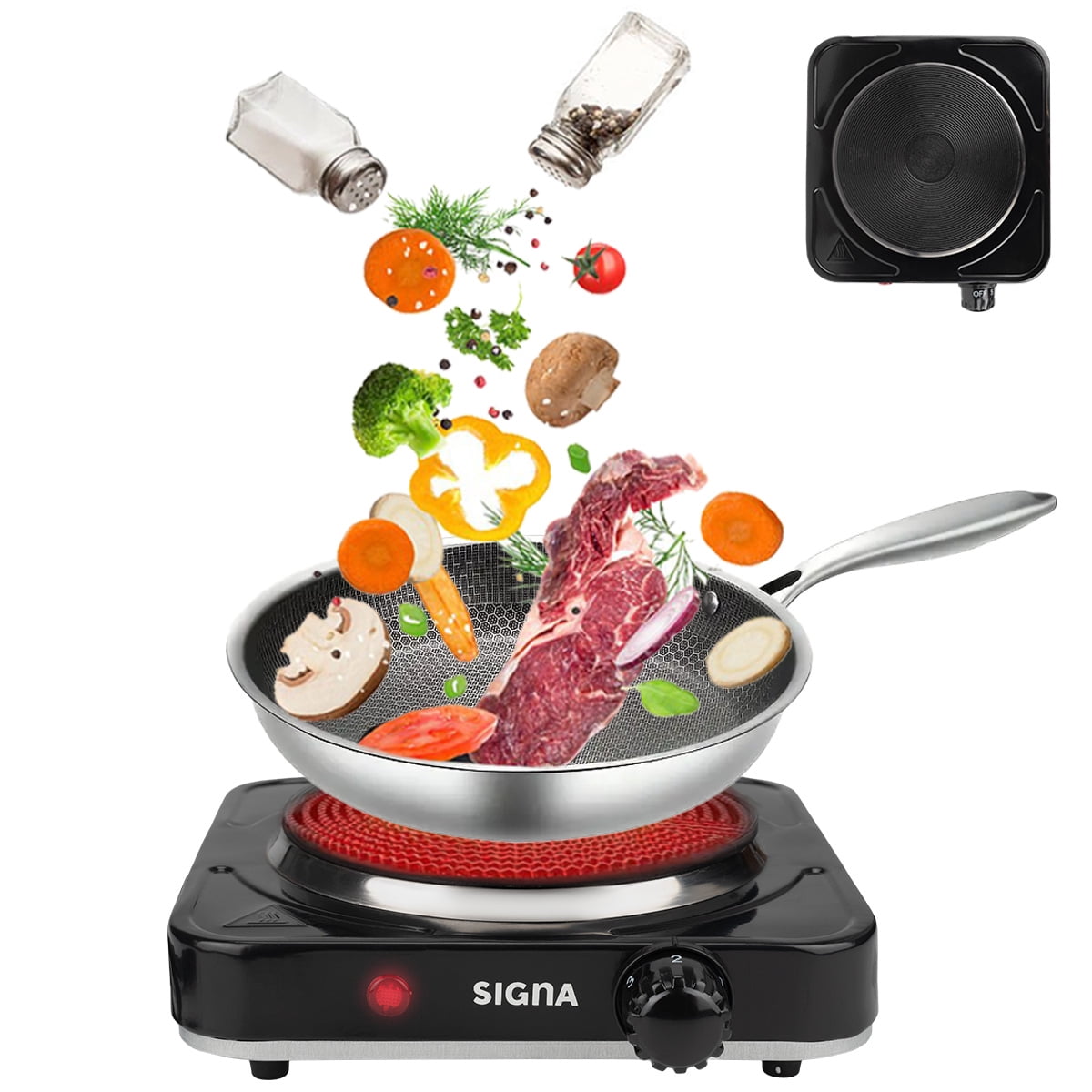 Parrilla Eléctrica De Disco 1 Quemador Portatil 5 Niveles Color Negro