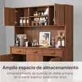thumbnail image 4 of Zocalo Alacena de Cocina Grande con Cajones y Puertas, Gabinete de Almacenamiento Multifuncional de Madera, Organizador para Despensa, Comedor y Cocina, Color Café, 4 of 12