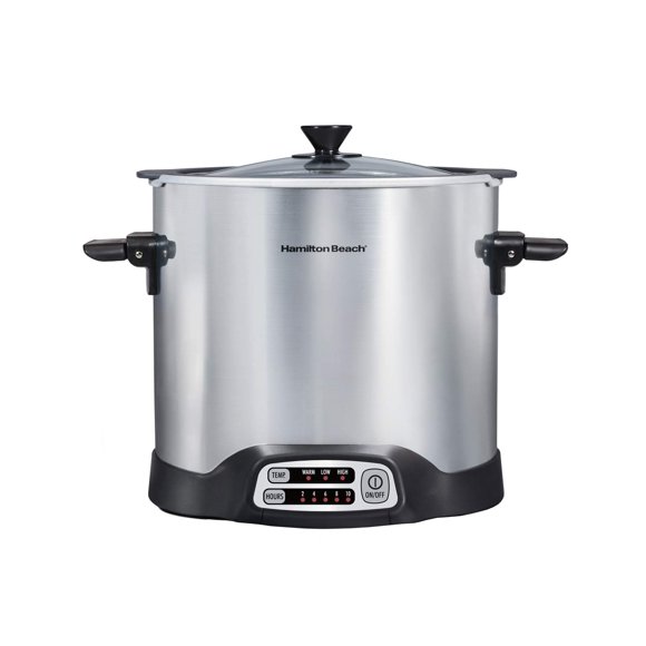 Hamilton Beach Olla de Cocción Lenta Sear & Cook de 10 Cuartos, Vasija de Aluminio Antiadherente Apta para Estufa con Olla Extraíble, Acero Inoxidable