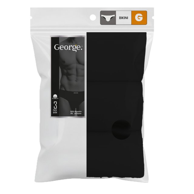 Bikini George para Hombre, ajustado Negro 3 piezas Talla G
