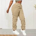 thumbnail image 2 of Amzcrzy Pantalones Cargo Mujer Color Liso Ligeros Senderismo Detalle Fruncido Cintura Elástica Cordón Cómodos Jogging Tallas S-2XL Marrón, 2 of 7
