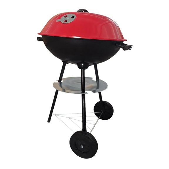 Asador Portátil de Carbón con Tapa y Ruedas, 44 cm, Color Rojo, para 2 a 4 Personas