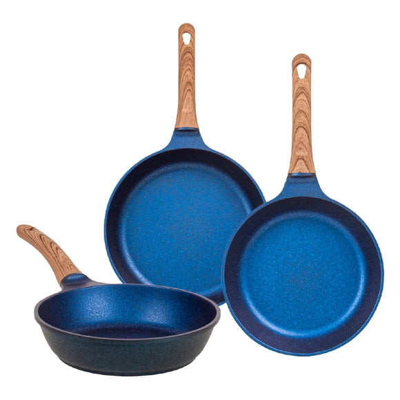 Juego De 3 Sartenes Zafiro Con Recubrimiento de Inoble Antiadherente 22,24 y 28cm – Color Azul - Kitchen Art - Queen Sense