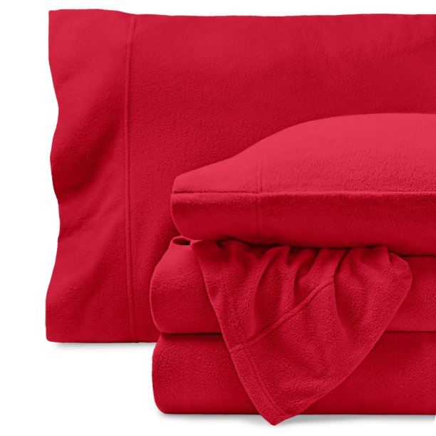 Bare Home Juego de Sábanas de Vellón Acogedor Vellón Polar Extra Lujoso, Bolsillo Profundo, Tamaño Queen, Rojo