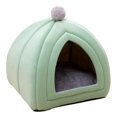 thumbnail image 2 of Bonita cama para gatos, de terciopelo, semicerrada, para perros, sofá para cachorros, cálida y cómoda verde, 2 of 9