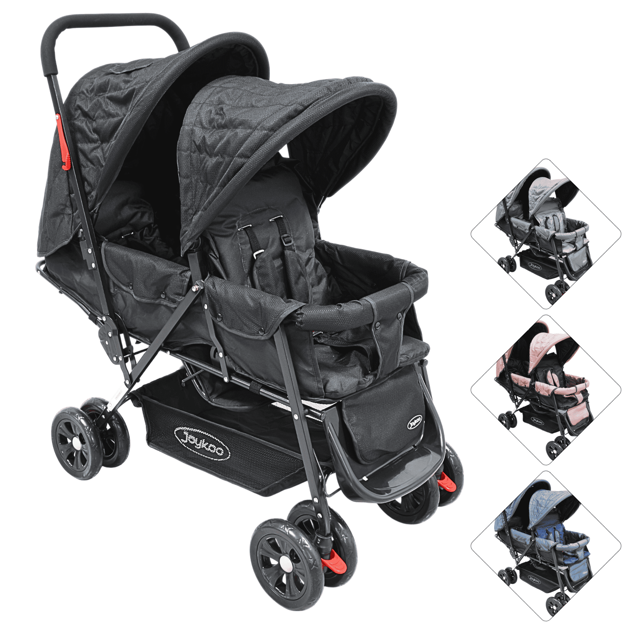 Carriola Doble para Bebés Gemelar Plegable con Asientos Reclinables Apta desde 0 Meses Soporta hasta 32 kg - Negro