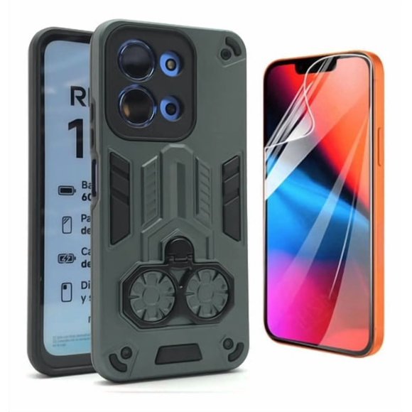 Funda + Mica Icon Case Antidrop para Poco C85, Carcasa, Protector, Uso Rudo, Protector de Pantalla, Antigolpes, Esquinas Reforzadas, Protección de Cámara - Verde