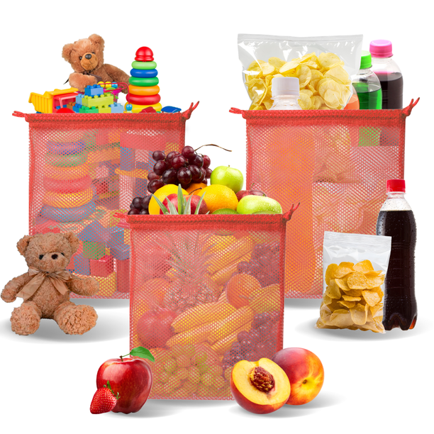 Bolsa para Frutas y Verduras o Juguetes Reutilizable Lavable Ecologica Rojo 20pz