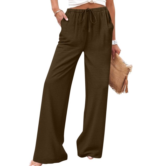 TaTaai Spring Summer Solid Color Women Casual Pants Cotton Linen Elastic Waist Straight Leg Breathable Lightweight Machine Washable No Fading Daily Wear Trousers Gift
