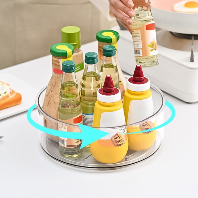 Ohmyroo Decorative Wood Grain Rotating Tray, Stylish Multi-Purpose Organizer for Countertops, Holds Frequently Used Cooking Oils, Vinegars, and Seasoning Blends