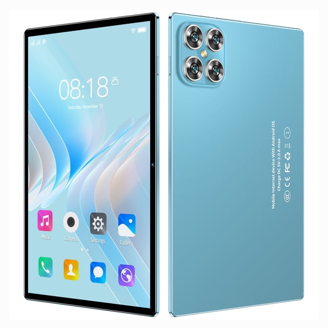 pisexur electrónica para hombres nueva tableta netcom 2+16g de 10.1 pulgadas con 10 núcleos, pantalla hd delgada, wifi, bluetooth, llamada de voz, juegos, oficina, aprendizaje, tableta, comunicación — Tablet azul 10.1" en vista 3/4 frontal y posterior; pantalla HD con iconos de apps, marco metálico delgado y cámara frontal visible; reverso metálico azul con módulo de cuatro lentes y texto impreso; dimensiones 24x16.6x0.9cm, 2GB RAM/16GB ROM, ranura SIM y microSD hasta 256GB, batería 6000mAh; adecuada para llamadas de voz, navegación GPS y reproducción multimedia.