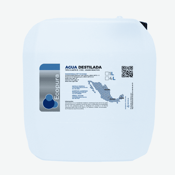 Agua destilada en garrafa de 4 litros,  marca ECOPURA