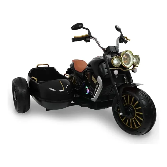 Moto electrica para niño y niña montable chopper con copiloto y musica color negro