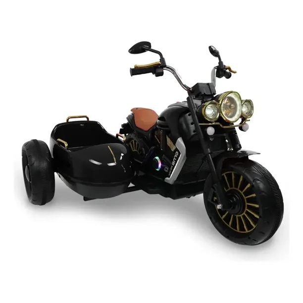 Moto electrica para niño y niña montable chopper con copiloto y musica color negro