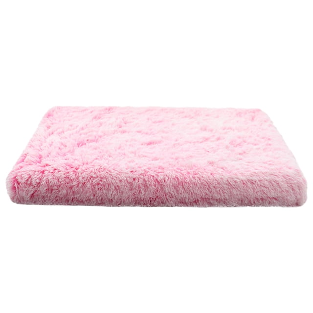 onlyliua liquidación cama para perros cama ortopédica para perros con espuma de cartón funda extraíble de algodón fondo antideslizante lavable adecuado para perros y gatos grandes, medianos y pequeño Vista frontal de cama ortopédica rectangular en rosa peluche de perfil bajo, superficie de pelo sintético y bordes acolchados; funda extraíble y lavable según la ficha, a menudo usada como cama de viaje para jaulas o transportadoras.