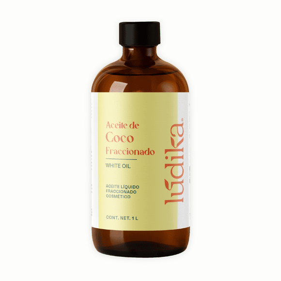 Aceite de Coco Fraccionado 1 L | Lúdika | Aceite Portador | Base para Mezcla con Aceites Esenciales | Hidratante para la Piel | Elimina el Frizz del Cabello | 100% Natural