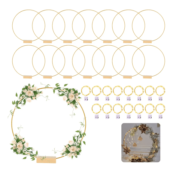 15 Kit Centro De Mesa Accesorios Para Fiestas 30cm Con Led Xtellar dorado