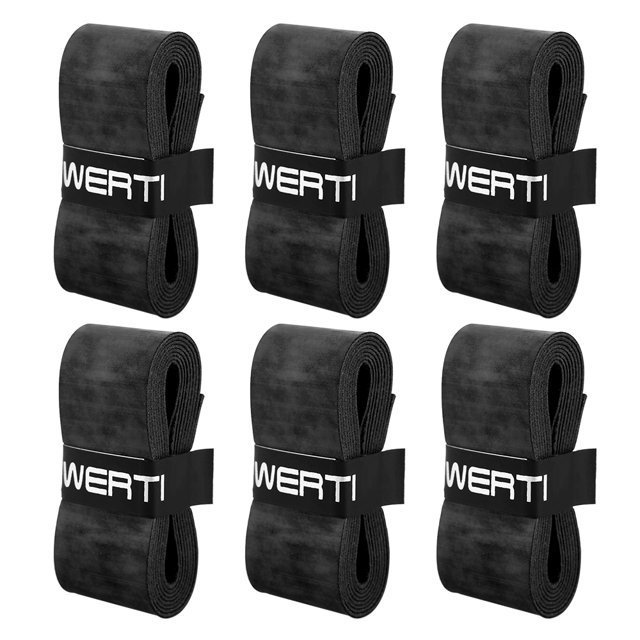 sobregrips raqueta 6 piezas de tenis raquetas de agarre antideslizantes bádminton raqueta agarres vi powerti sobregrips raqueta Paquete de 6 sobregrips negros Powerti en filas 3x2, cada unidad enrollada y sujeta con banda WERTI; poliuretano superdelgado y elástico con textura antideslizante, medidas 43.3 x 1.0 x 0.03 pulg., mejora absorción de sudor; adecuados para raquetas, cañas de pesca o manillares de bicicleta.