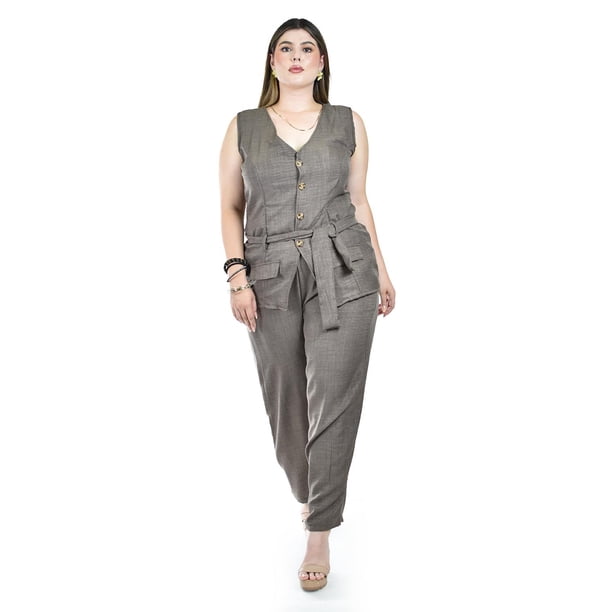 Set sin mangas con cinto Roman Fashion /Tallas Extras, 4135 (Cafe) cafe 40