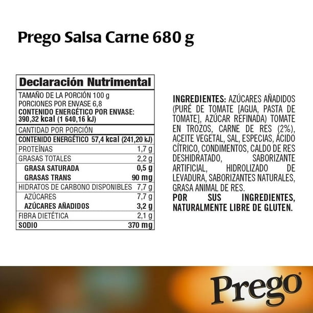 Imagen 2 de Salsa de tomate Campbell's Prego para pastas estilo italana con carne 680 g