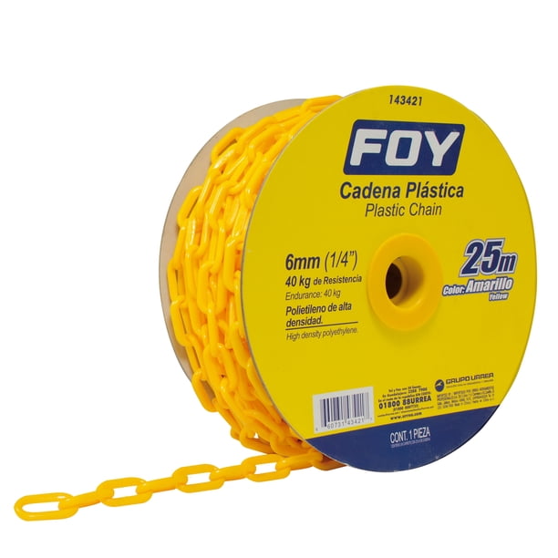 Cadena plástica SURTEK 6 mm x 1/4 25 mt 40 kg Amarilla 143421