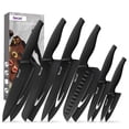 thumbnail image 1 of Juego de cuchillos de cocina Hecef Santoku de chef japonés 6 piezas óxido negro con cubiertas, 1 of 11