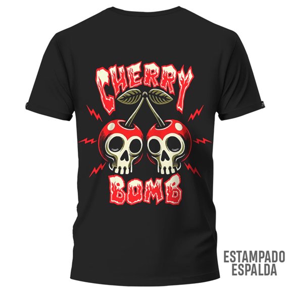 Playera Negra Manga Corta Extra Grande Cherry Bomb