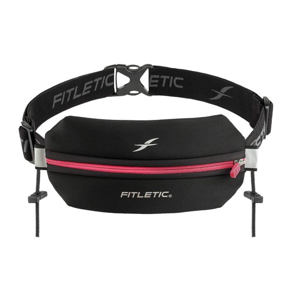 Cinturón de Carrera Fitletic Neo Rosa Negro con Diseño sin Rebote para Maratón y Trail