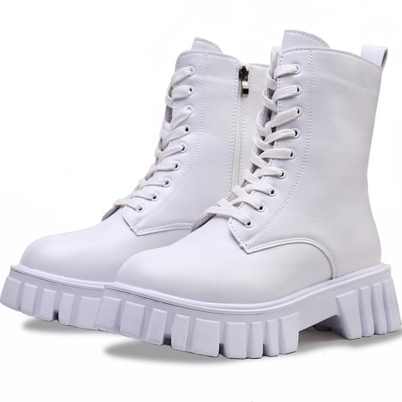 Botas de Combate para Mujer con Cordones y Cremallena, Plataforma Gruesa con Suela de Lengüeta Mayor Altura