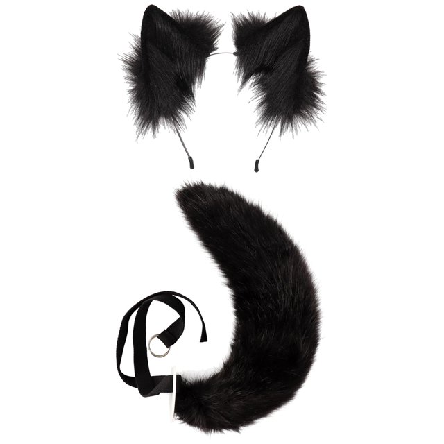 Faux Tail Fox Furry Fácil De Usar Orejas De Clip Para Mujeres Adolescentes Halloween Negro Sunnimix orejas de zorro y tai