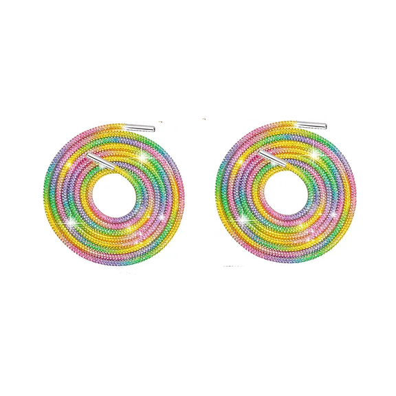 Agujetas Zapatos Redondas Brillosas Con Piedras 1.20 M 2pc Arco iris