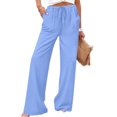 thumbnail image 1 of TaTaai Spring Summer Solid Color Women Casual Pants Cotton Linen Elastic Waist Straight Leg Breathable Lightweight Machine Washable No Fading Daily Wear Trousers Gift, 1 of 8