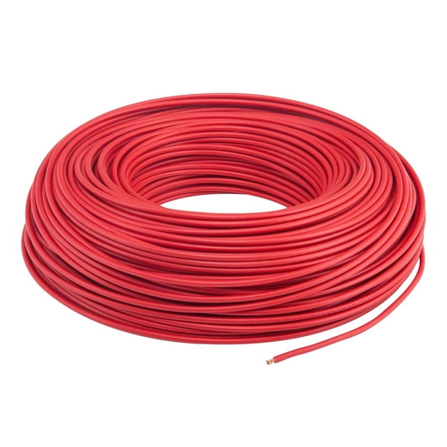 cable thw-ls/thhw-ls ce rohs iusa 8 awg en caja 100 m rojo bobina de 100 m de cable eléctrico 8 AWG color rojo con cubierta lisa resistente a la luz solar (RS) y a la abrasión, apto para instalaciones interiores y exteriores; puede instalarse en conduit, ductos y charolas y suele usarse también para tendidos eléctricos temporales en obra.