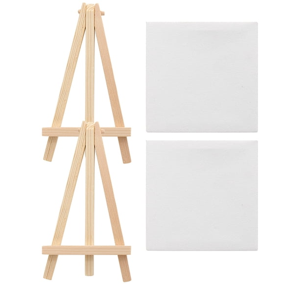 2 juegos de mini caballetes delicados, lienzos de pintura multifunción, caballetes de lienzo decorativos