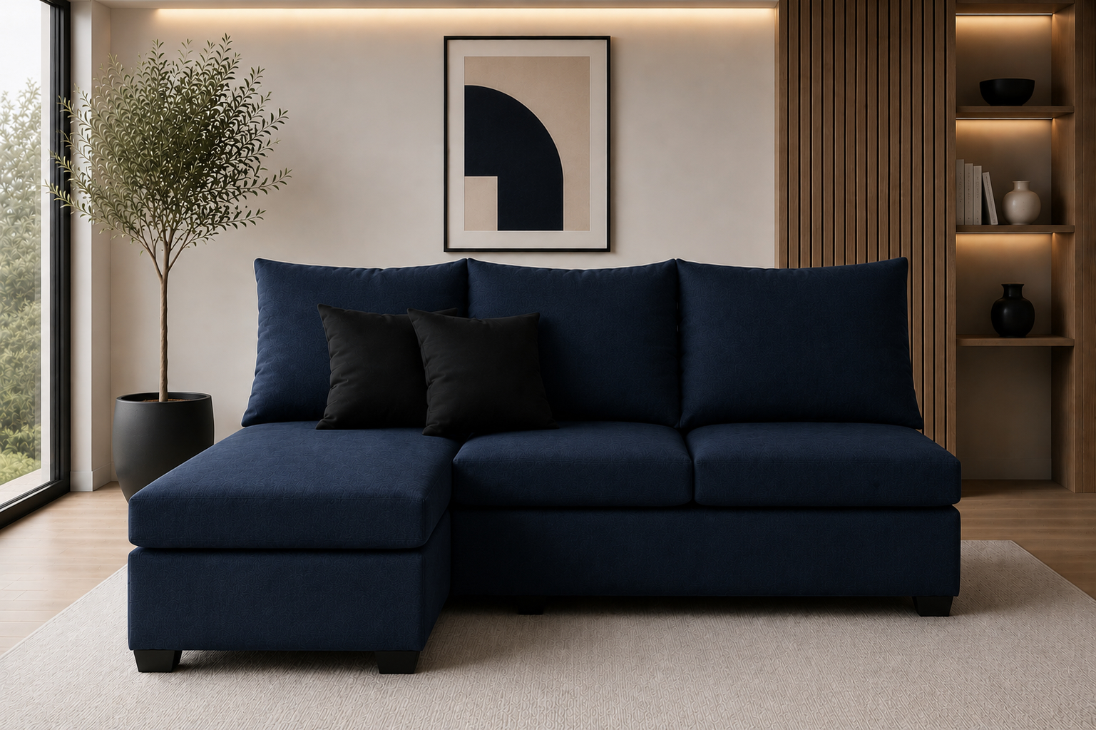 Sala Esquinera El Bazar Store Bergen Azul Marino 180x140 cm Lado derecho e Izquierdo Lino nacional