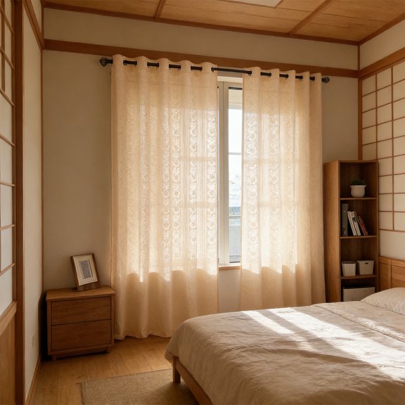 Cortina de ventana de encaje de poliéster, visillo calado que filtra la luz | Cortina decorativa transparente para sala de estar, balcón y dormitorio