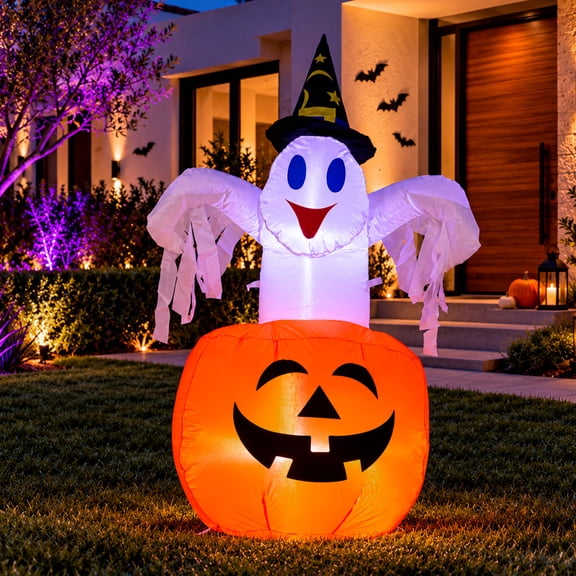 Inflable Halloween Fantasma Calabaza Bruja 1.43m Luz Led