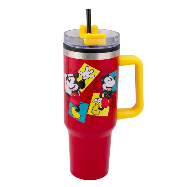 Termo Alto Doble Pared Con Asa Y Popote Mickey Mouse Disney Capacidad 1.2 L