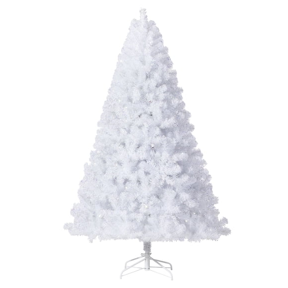 Árbol de Navidad Blanco Artificial Preiluminado - Luces LED Blancas Cálidas y Multicolor - Base Metálica Plegable - Decoración Navideña para Hogar y Celebracións - Tamaño: 7.5FT