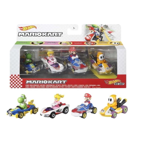 Vehículo de Juguete Mattel Hot Wheels Mario Kart 4 piezas Yoshi, Peach, Mario, Shy Guy
