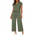 thumbnail image 3 of TaTaai Women Spring Summer Comfortable Solid Sports Set V-Neck Short Sleeve Top Long Pants with Pockets Ladies Daily Office Street Wear Non-See-Through Machine Washable Stylish Set Gift, 3 of 9