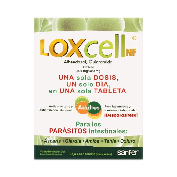 Desparasitante Loxcell NF Albendazol 400 / Quinfamida 300 mg adulto 1 tableta