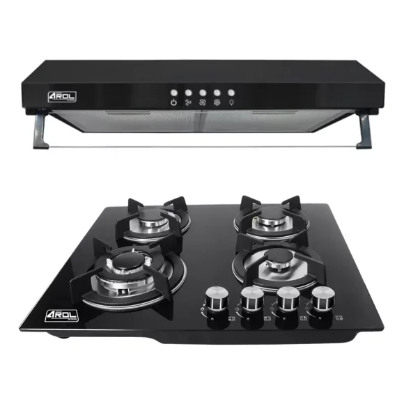Combo Parrilla y Campana 4 Quemadores Slim 60 cm Negro, AROL
