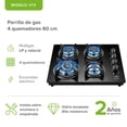 thumbnail image 3 of Parrilla de gas premium 4 quemadores 60 cm en vidrio templado con soporte circular de hierro fundido AVERA VT4, 3 of 11