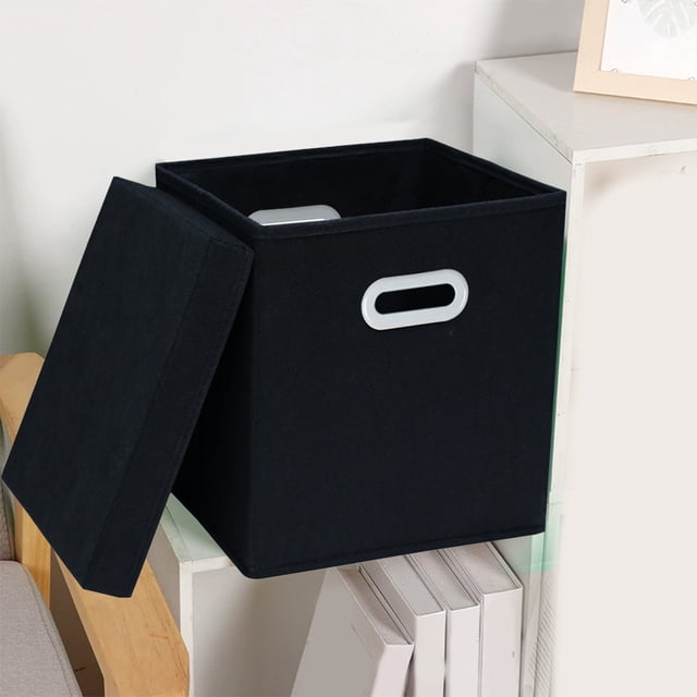 MTBLYS Caja de almacenamiento de tela | Organizador de cajones plegable | 28 x 28 x 28 cm | Cubo de tela con tapa | 1 pieza | Almacenamiento para el hogar y el coche