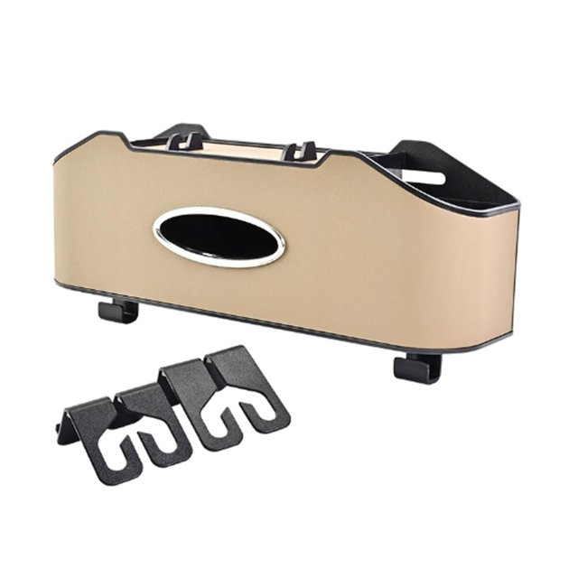 Organizador para Asiento Trasero de Coche con 2 Portavasos, Caja de Pañuelos y Ganchos para Almacenamiento, Almacenamiento Multifuncional, Ideal para Niños y Viajes.