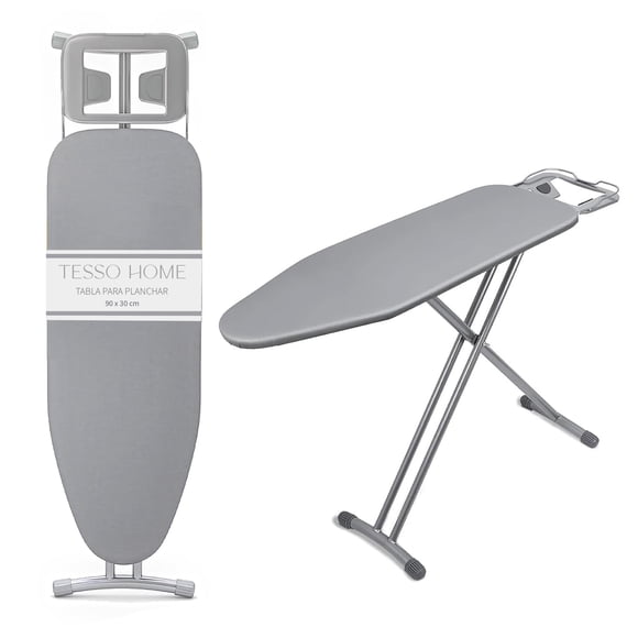 TESSO HOME Tabla de Planchar, Burro de Planchar Plegable 4 Capas de Portección con Altura Ajustable Base para Sostener el Burro Estructura de Fierro 90 x 30 cm.