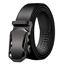 Cinturón de hebilla automática de cuero sintético negro ajustable para hombre. Estilo B